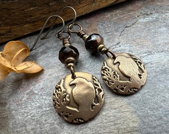 Raven Bronze Earrings, Irish Celtic Jewelry, Odin's Ravens, Pagan Wiccan, Celtic Witch Goddess, Crow Corvid, Hypoallergenic Ear Wires