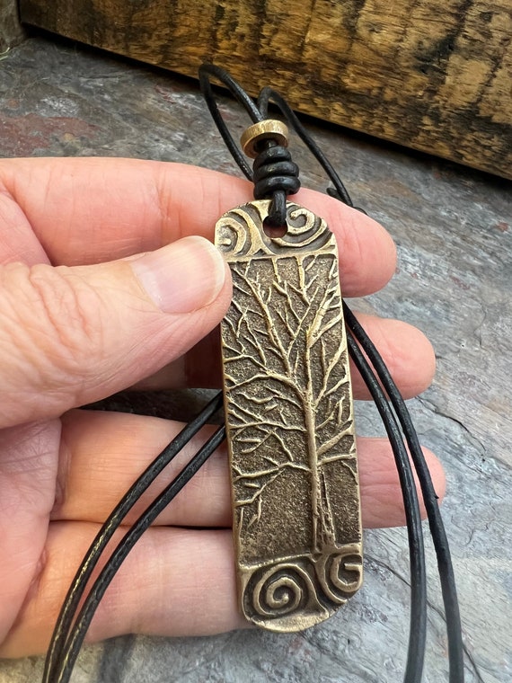 Tree of Life Bronze Pendant, Irish Celtic Jewelry, Long Tree