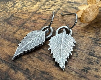 Sterling Silver, Birch Leaf Earrings, Birch Leaves, Sacred Trees, Irish Celtic Jewelry, Hypoallergenic, Niobium Ear Wires, Tiny Leaf