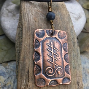 Blackthorn Ogham Charm, Copper Pendant, Celtic Trees, Connemara Marble, Hand Carved, Irish Celtic Spirals, Druid Sacred Trees, Irish Marble image 2