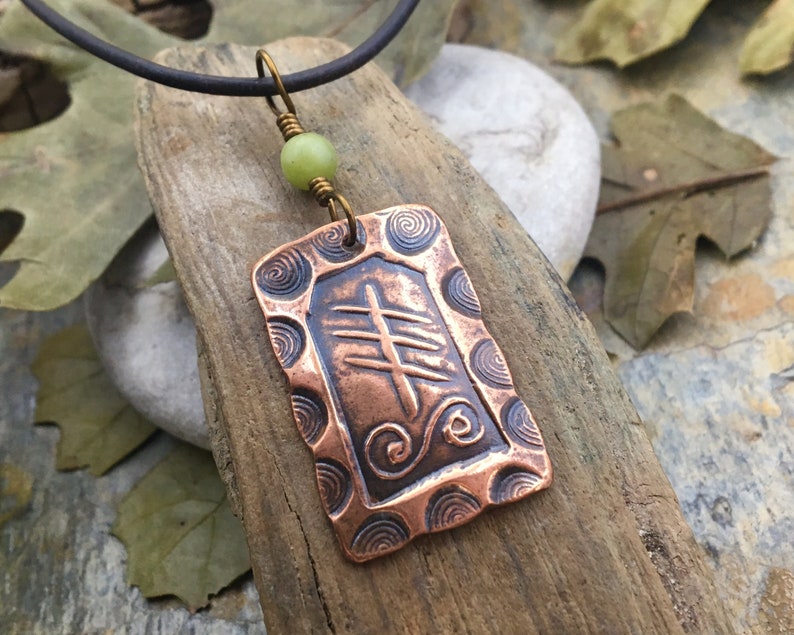 Reed Ogham Charm, Copper Pendant, Celtic Tree Astrology, Connemara Marble, Irish Celtic Spirals, Hand Carved, October 28 to November 24 image 3