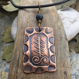 Blackthorn Ogham Charm, Copper Pendant, Celtic Trees, Connemara Marble, Hand Carved, Irish Celtic Spirals, Druid Sacred Trees, Irish Marble image 1