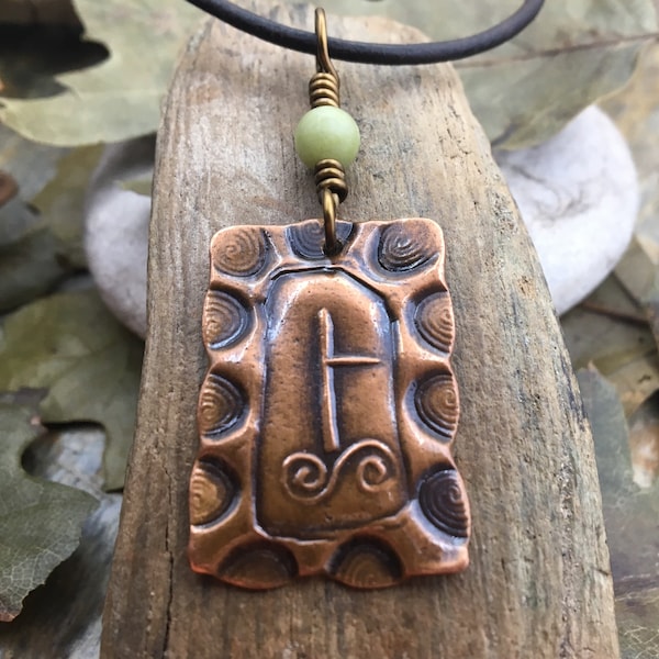 Birch Tree Ogham Charm, Copper Pendant, Connemara Marble, Celtic Tree Astrology, Hand Carved, Irish Celtic Jewelry, December 24 – January 20