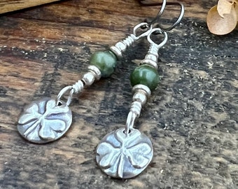 Shamrock Earrings, Connemara Marble, Irish Shamrock, Irish Celtic Jewelry, Clover Earrings, Sterling Silver, Silver and Green, Anniversary