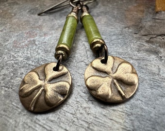 Shamrock Bronze Earrings, Irish Clovers, Connemara Marble, Irish Shamrock, Irish Celtic Jewelry, St Patrick's Day, Bronze Anniversary