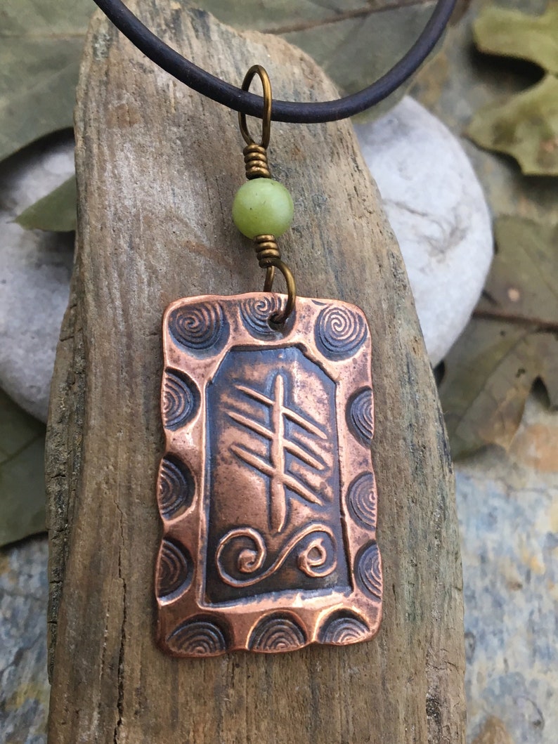 Reed Ogham Charm, Copper Pendant, Celtic Tree Astrology, Connemara Marble, Irish Celtic Spirals, Hand Carved, October 28 to November 24 image 5