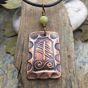 Reed Ogham Charm, Copper Pendant, Celtic Tree Astrology, Connemara Marble, Irish Celtic Spirals, Hand Carved, October 28 to November 24 image 1