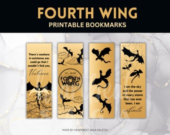 Digital Fourth Wing Bookmarks Gold | Basgiath War College | Xaden Riorson | Violet Sorrengail | Printable Bookmarks | Instant Download