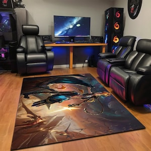 Odyssey Jinx Rug – League of Legends Gamer Decor – Futuristic Gamer Carpet – LOL Fan Gift – Esports & Streamer Room Mat