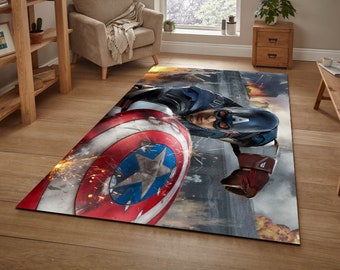 Captain America Teppich, Fantastischer Hypebeast Marvel Super Hero Captain America Teppich für Spiel oder Kinderzimmer, Marvel-Charakter Beliebter Cooler Teppich