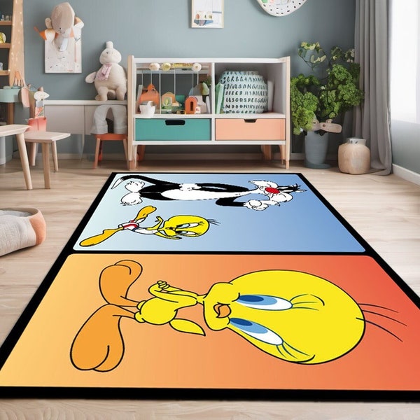 Tweety and  Sylvester Cartoon Character Rug for Kids Room, Tweety Natural Rug for Kids, Nursery Area Living Room Rug, Gift for Kids