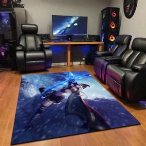 Ashe Rug – League of Legends Gamer Decor – Frost Archer Carpet – LOL Fan Gift – Esports & Streamer Room Mat