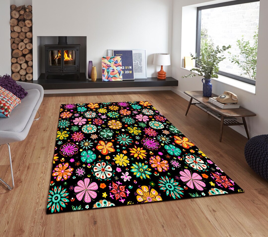 Digital Rug Floral Digital Rug Colorful Printable Pattern Stylized Flower Design ...