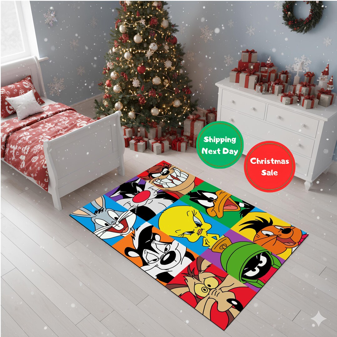 90s Cartoon Rug, Retro Looney Tunes Characters Printed Carpet, Bugs ...