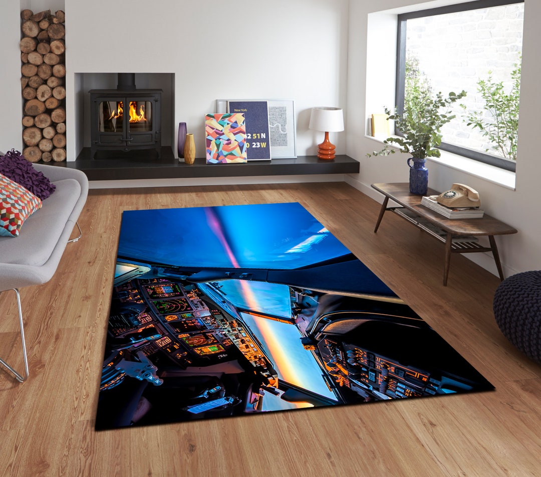 Plane Cockpit Cool Rug for Living or Bedroom, Gift for Pilot or Hostess ...