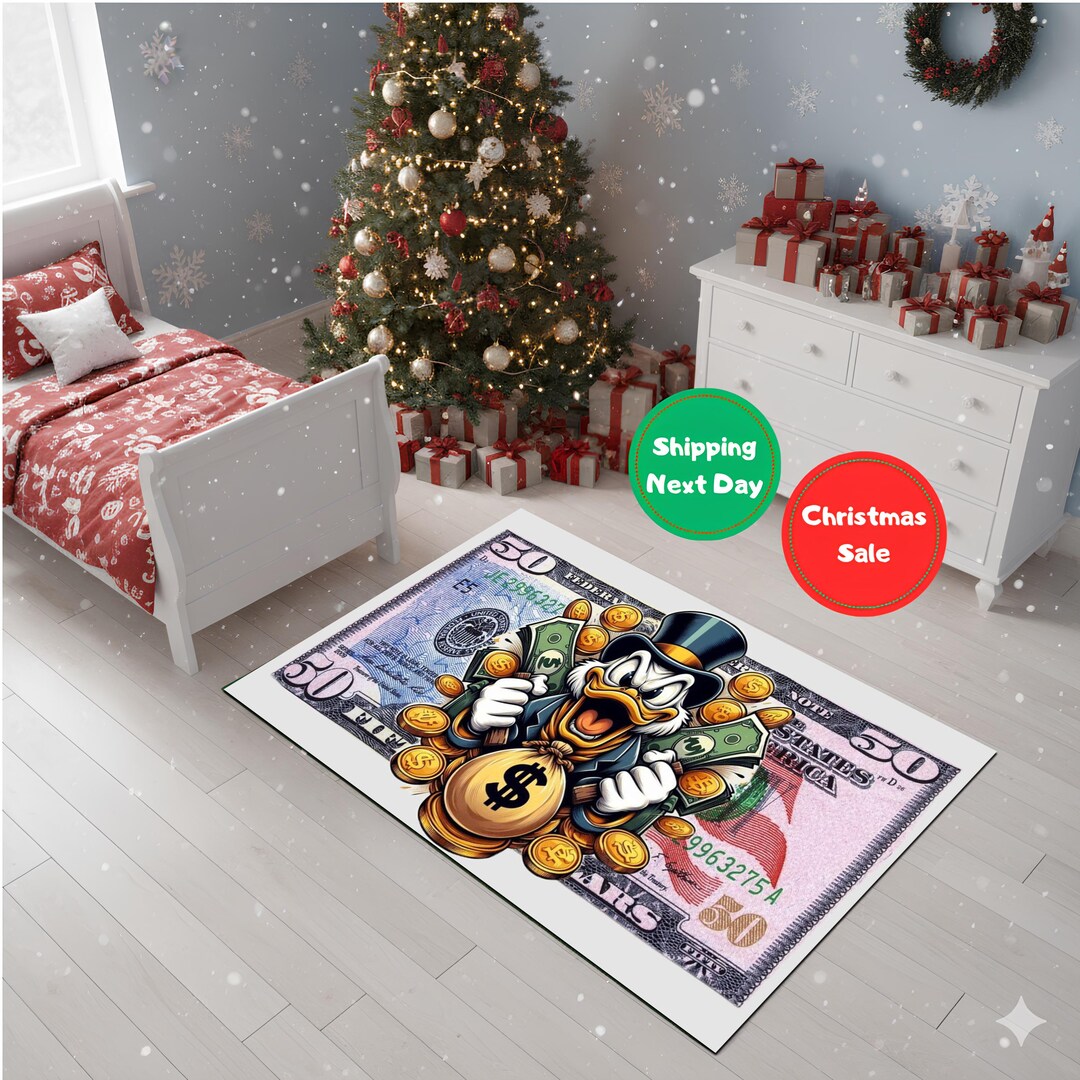 Coins Area Rug Buy Scrooge Mcduck 50 Dollar Bill Area Rug, Billionaire Duck Pop Art ...