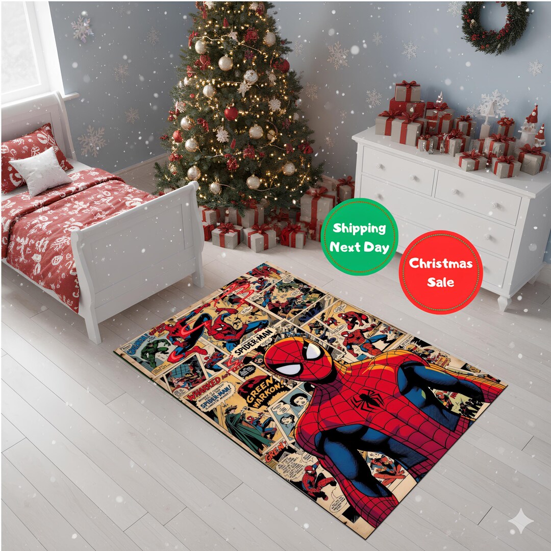 Geek Slinger Spider-man Comic Panel Collage Area Rug, Retro Marvel Superhero Carpet ...