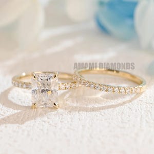 3CT Radiant Cut Moissanite Engagement Ring Set Bridal Ring Set Radiant Wedding Ring Set Moissanite Ring Set Pave Set Matching Band for Her