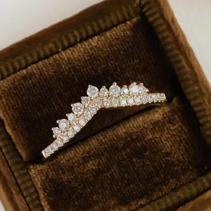 Vintage Chevron Band Moissanite Tiara Wedding Band V shape band Antique half eternity wedding ring Unique promise ring Anniversary band ring
