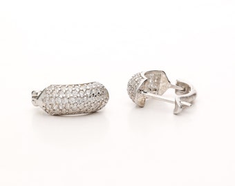 Paar minimalistische Huggie Hoop Oorbellen in Sterling Zilver met sprankelende CZ diamanten, eenvoudige hoepel oorbellen, CZ zilveren hoepel oorbellen