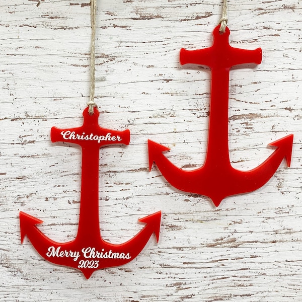 Personalized Anchor Christmas Ornament - Custom Engraving - Laser Cut from Wood or Acrylic - Nautical Christmas Ornaments - Gift for Sailor