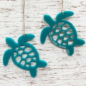 Sea Turtle Ornament - Personalized Engraving - Laser Cut from Wood or Acrylic - Custom Coastal Christmas Ornaments