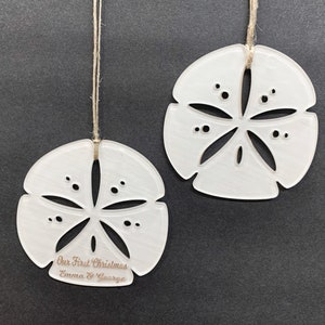 Sand Dollar Beach Ornament Personalized First Christmas Married Ornament 2022 Coastal Christmas Tree Ornaments Beach Wedding Favor image 1