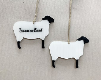 Suffolk Sheep Ornament Christmas Tree - Personalized Engraving - Laser Cut from Wood or Acrylic - Custom Ornament with Name etc..