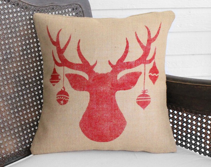 christmas deer pillow burlap pillow christmas christmas pillow reindeer pillow christmas decor - Burlap Christmas Pillows christmas deer pillow burlap pillow christmas christmas pillow reindeer pillow christmas decor - Burlap Christmas Pillows