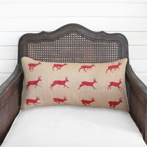 Running Deer Zoopraxography Study - Burlap Pillow - Deer Pilllow in Lumbar Style  -  Christmas deer - Christmas Pillow