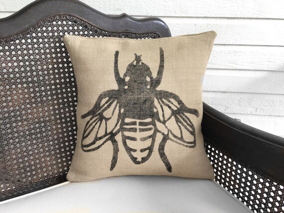 Save the Bees - Decorative Burlap Pillow - Bumble Bee Pillow - Honey Bee Decor