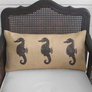 Seahorse Pillow - Burlap Pillow - Coastal Pillow - Lumbar Pillow - Beach Cottage - Nautical Decor - Throw Pillow image 2