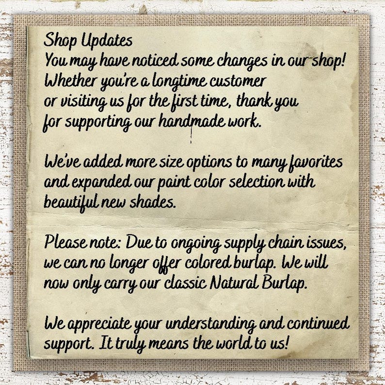 a handwritten message on a piece of paper, which appears to be a shop update notice for a business. The message is written in a casual, handwritten style and includes information about changes in the shop and the availability of new paint color options.