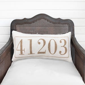 Classic Zip Code Pillow - Burlap Pillow - Lumbar Pillow Personalized - Farmhouse Chic