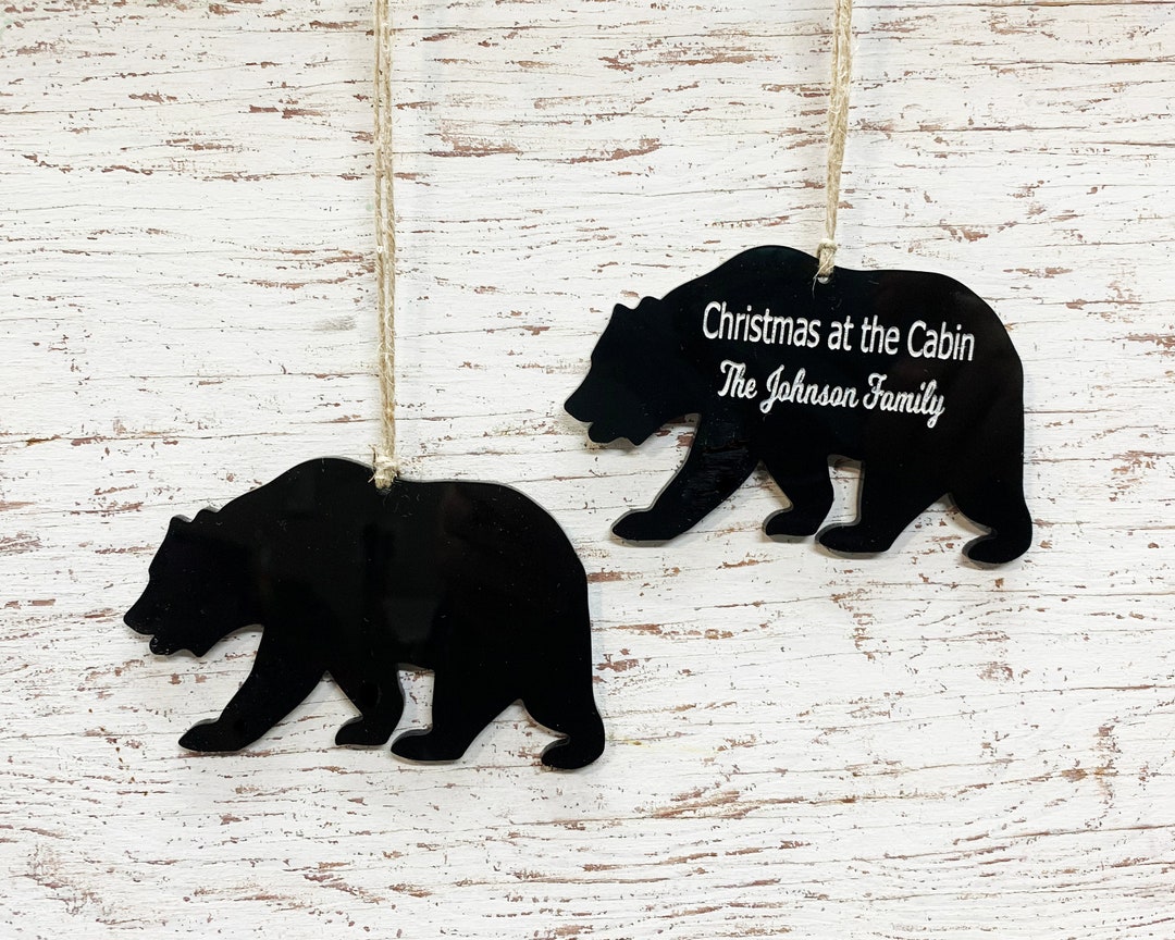 Black Bear Ornament for Christmas Tree Personalized Engraving Laser Cut From Wood or Acrylic