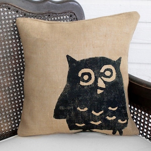 Owl - Burlap Pillow -  Owl Pillow - Owl Decor - Woodland Decor - Decorative Pillow