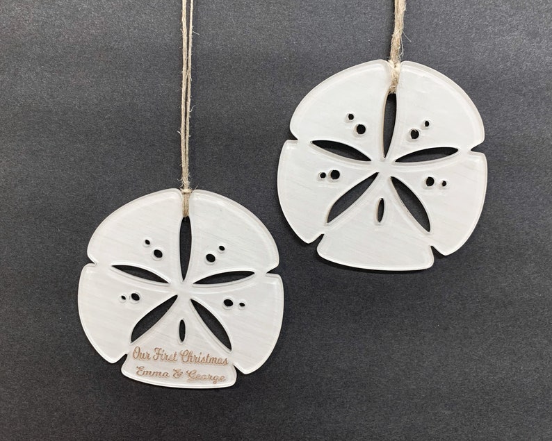 Sand Dollar Beach Ornament Personalized First Christmas Married Ornament 2022 Coastal Christmas Tree Ornaments Beach Wedding Favor image 1