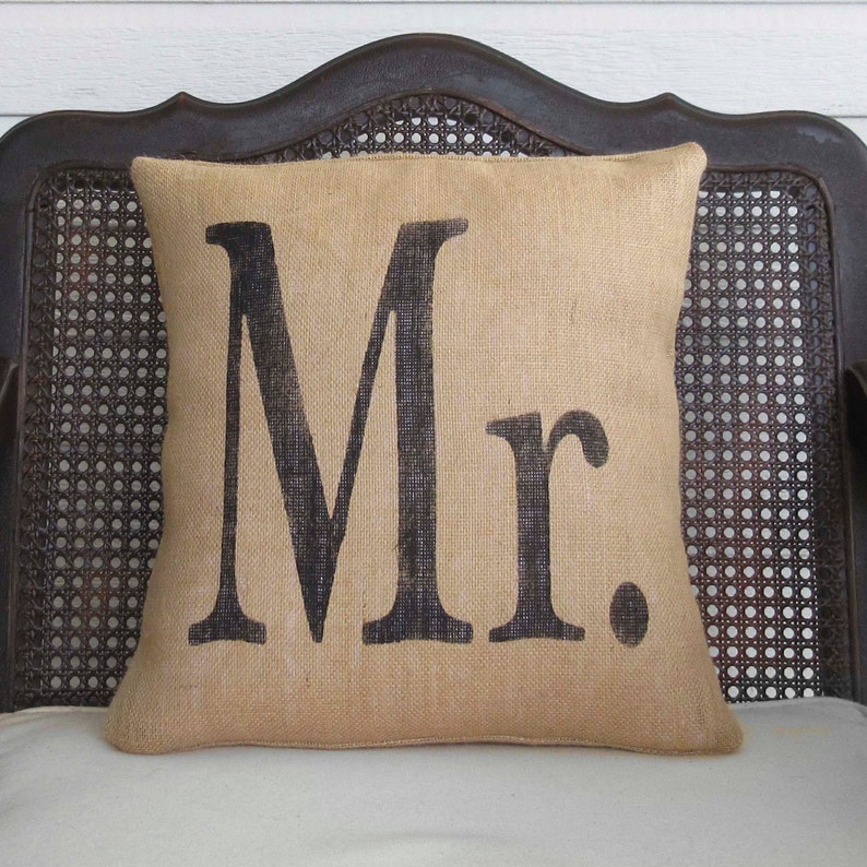 Mr and Mrs Pair of Burlap Pillows Wedding Pillows Marriage Pillows Mr and Mrs Pillow image 3