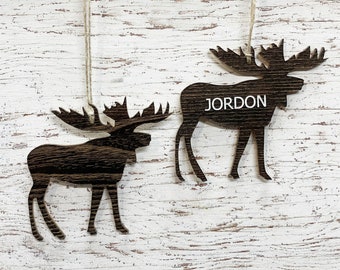 Moose Ornament for Christmas Tree - Personalized Engraving - Laser Cut from Wood or Acrylic - Custom Ornament with Name -  Moose Decor