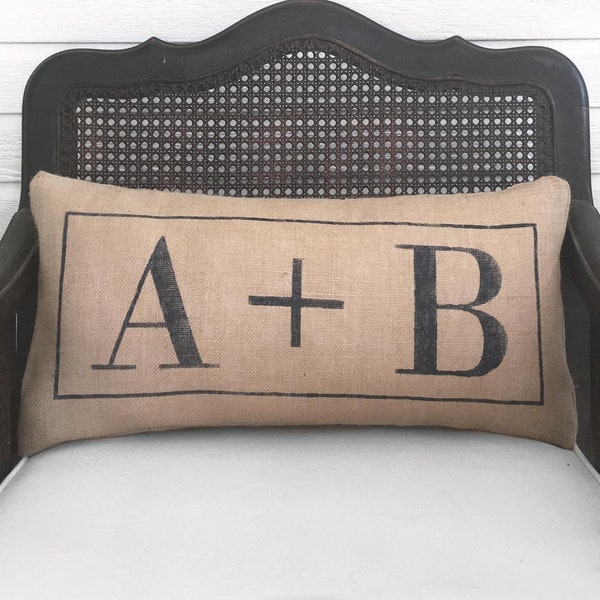 Classic Love Letters - Burlap Pillow - Initial Pillow  - Letter Pillow - Plus sign pillow - Monogram pillow - engagement pillow wedding