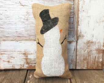 Snowman -  Burlap Feed Sack Doorstop - Winter Decor - Door Stop