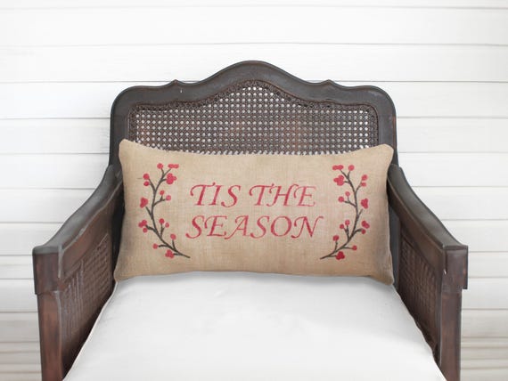 Winter Berry Wreath with Holiday Saying -  Burlap Christmas Pillow - Holiday Pillow - Winter Decor - Custom Tis the Season, Merry Christmas