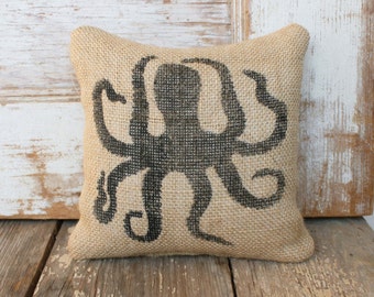 Octopus -  Burlap Feed Sack Doorstop - Nautical Door Stop - Octopus Decor - Octopus Silhouette