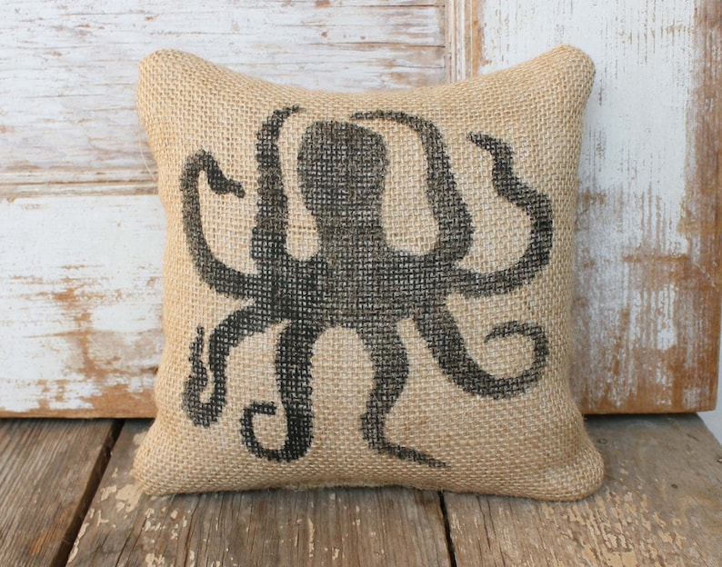 Octopus Burlap Feed Sack Doorstop Nautical Door Stop Octopus Decor Octopus Silhouette image 1