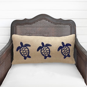 Burlap Sea Turtle Pillow: Handmade Coastal Decor