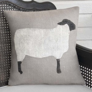 Suffolk Sheep - Burlap Pillow - Sheep Pillow - Sheep Decor - Black Faced Sheep - Wooly Lamb - Primitive Sheep