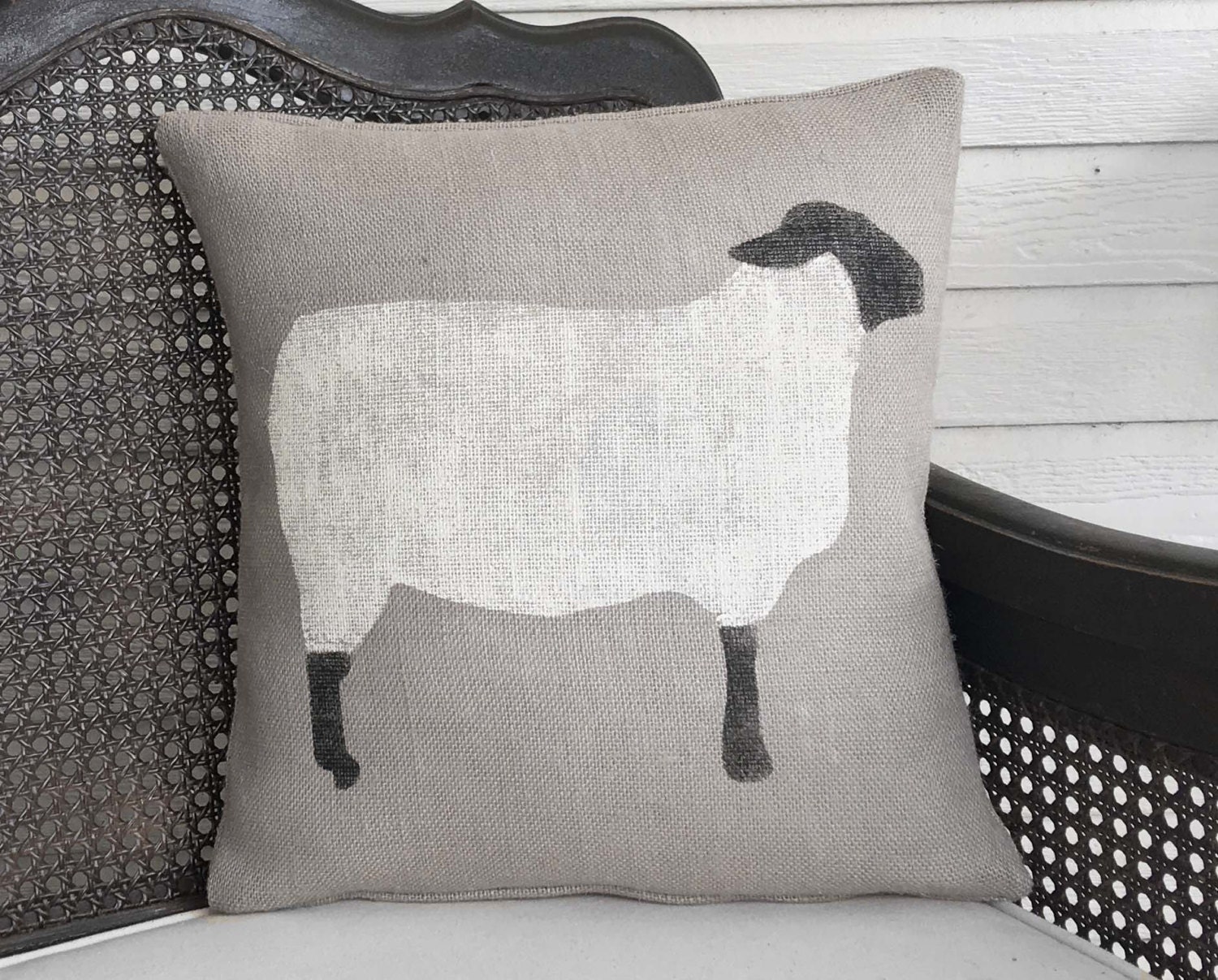 Suffolk Sheep Burlap Pillow Sheep Pillow Sheep Decor Black
