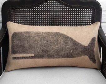 Cachalot Whale  - Burlap Pillow - Nautical Decor Whale Pillow