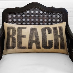 Beach Burlap Pillow Beach Pillow Beach Decor Beach Cottage Lumbar Style image 1