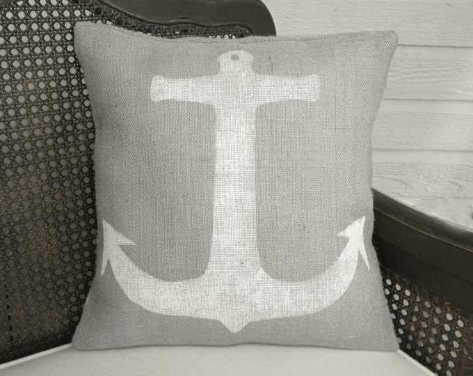 Anchor - Burlap Pillow - Nautical Pillow - Anchor Pillow - Coastal Cottage Decor  - Sailor - Maritime - Seafaring